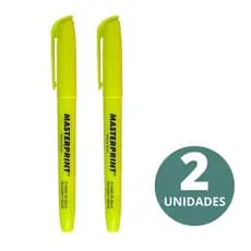 Kit Com 2 Canetas Marca Texto Amarelo Neon Masterprint Secagem Rápida Sem Manchas