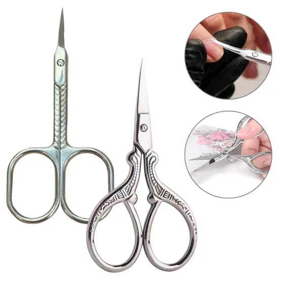 Kit Tesoura Para Cutícula Ponta Curva + Tesoura Ponta Reta Aço Inox Unhas Sobrancelha Barba