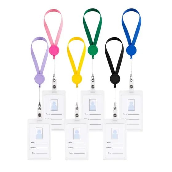 Porta Crachá Cartão Plástico Rígido Transparente Credencial Com Cordão + Roller Clip Retrátil