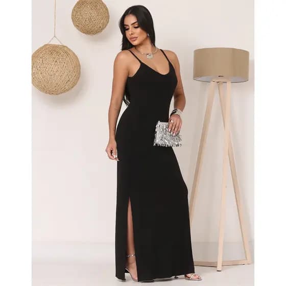 Vestido Longo Feminino Midi com Fenda Viscolycra Alcinha Casual Verão Leve Fresco