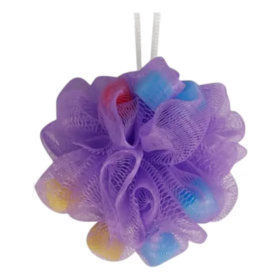 Esponja De Banho Esfoliante Bucha Nylon Massageadora Leve Com Bolinhas Coloridas