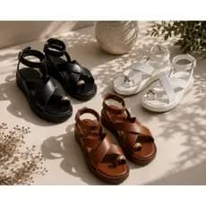 Papete Feminina Flat Form Rasteira Cruzada Sandália Dedo