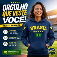 Moletom Canguru Brasil Capuz Bandeira Blusa De Frio Inverno Casaco Confortável