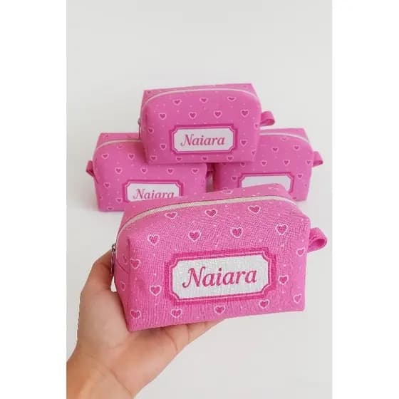 Kit Necessaire Rosa Coração com Nomes