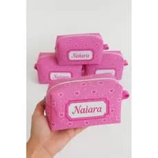 Kit Necessaire Rosa Coração com Nomes