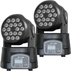 Kit 2 Moving Head Led Wash Colorido 18 Leds 3w Rgb Dmx Sensor De Som Automatico