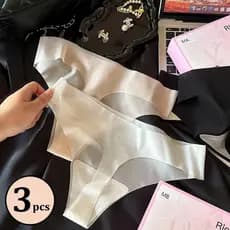 3 Pçs/set Estilo Francês Yoga Tanga Simples Confortável Seda Gelo Fina Sem Costura Cor Sólida Roupa Interior De Secagem