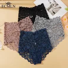 ECMLN Plus Size Mulheres Floral Renda Calcinha Hipster Cintura Alta Cuecas Respiráveis L-2XL