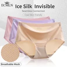 ECMLN Cuecas Sem Costura De Seda Gelada Malha Respirável Roupa Íntima Feminina Cintura Média