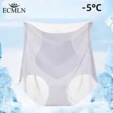 ECMLN Mulheres De Cintura Alta Seda Gelo Ultrafina Sem Costura Calcinha Controle De Barriga Roupa Interior De Inferior V