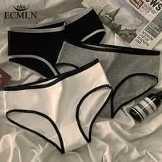 ECMLN Coreano Simples Esportes Meninas Calcinhas Mid-rise Preto Branco Cinza Cueca Macia Respirável Puro Algodão Cuecas