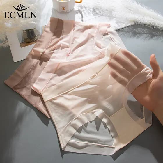 ECMLN Cuecas Ultrafinas Femininas Verão Japonês Nude Gelo Seda Roupa Íntima Invisível