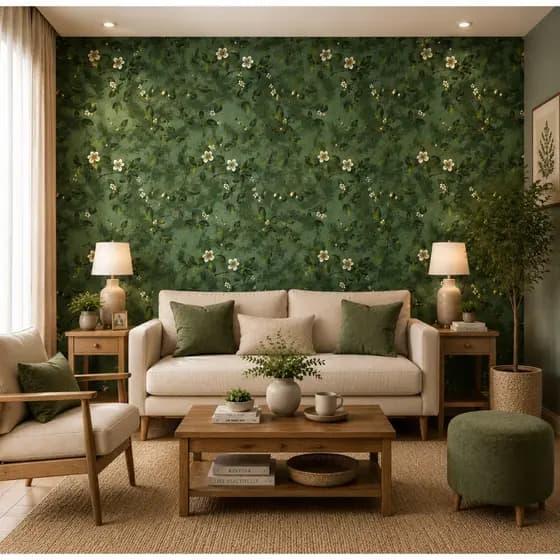 Papel De Parede Floral Verde Delicado Lavável Adesivo