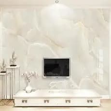 Papel De Parede Mármore Bege Efeito Porcelanato Alto Brilho