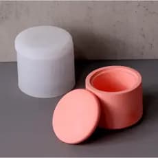 Molde Silicone Pote Pequeno C/ Tampa Liso Vela Gesso Cimento