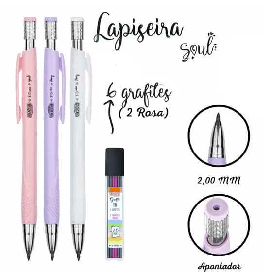 Lapiseira Pastel 2.0mm Com 6 Grafites HB (2 Grafites Rosa)