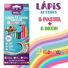 12 Lápis De Cor Duowave - Tons  6 Pastel + 6 Neon