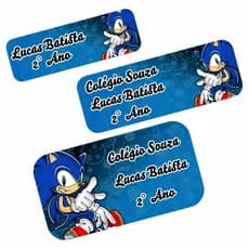 100 Etiquetas Escolar Sonic Personalizada APROVA D' Água