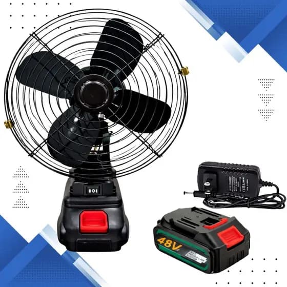 Ventilador Portátil De Mesa Recarregável Bateria 48w 20cm Preto Viagem Acampamento.