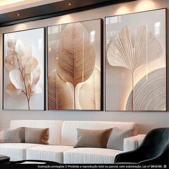 Quadros Decorativo para Sala Moderna Folhagem Branco Luxo Kit