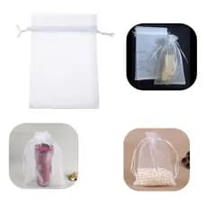 Kit 100 Sacos de Organza 20x35 cm, Saquinhos Brancos Ideal para Chinelos, Lembrancinhas e Presentes