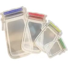 kit com 4 Peças - Sacos/ Sacolinhas de Fecho Herméticos Reutilizáveis - 4 Tamanhos Diferentes - Formato de Pote Transparente, Ideal para Armazenar Alimento / Biscoitos / Lanches, Remédios