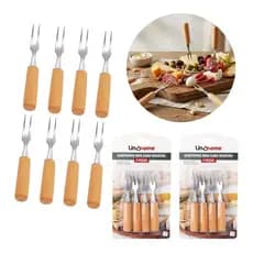 Kit Garfinhos Garfo Frios Queijo Frutas 8 Peças Inox Madeira Utensílios Petisco Cozinha Gourmet Talheres Frios