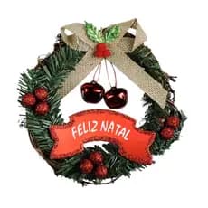 Guirlanda de Natal com Guizos Enfeite Decorativo para Porta Folhas e Laço Decoração Natalina 18 cm