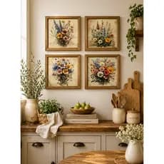 Kit Quadros Decorativos Flores 20x20 Retrô Coloridas Ideal Parede Casa Sala Quarto Hall Vintage MDF