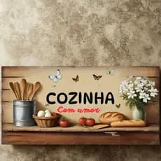Placa Quadro Decorativo Cozinha Com Amor Afeto Utensílios Temperos Flores Cozinha Restaurantes Hall