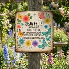 Quadro Placa Decorativa Seja Feliz Felicidade Gratidão Cores Natureza Flores Positividade Fé Jardim Sala Quarto