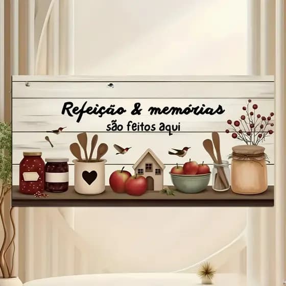 Quadro Placa Decorativa Cozinha e Memórias Afeto Lembranças Tempero Amor Utensílios Restaurante Bar Hall