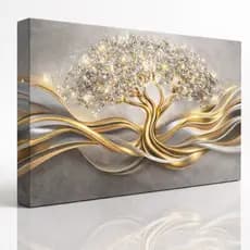 Quadro Decorativo Grande Árvore Luxuosa Gold Moderna Abstrata Sala Quarto Hall Escritório  Mdf