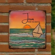 Quadro Decorativo Jesus Está no Barco Fé Religião Por do Sol Natureza Quarto Sala Hall Jardim Area Externa