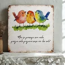 Placa Quadro Decorativo Tudo Vai Dar Certo Positividade Pássaros Coloridos Retro Areas Externas Jardim