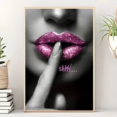 Quadro Decorativo Mulheres Luxo Lábios Rosa Glitter Moderno Quarto Sala Hall Minimalista Mdf