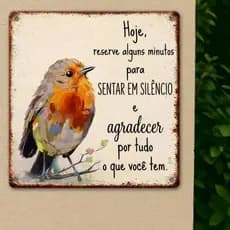 Quadro Placa Decorativa Agradecer Gratidão Frases Positividas Pássaros Area Externa Jardim Quarto Hall