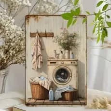 Quadro Placa Decorativa Lavanderia Retro Vintage Área Externa Serviços Premium Luxo Lava Roupas