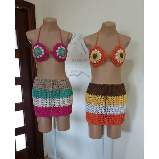 Conjunto croche Flor de Lis tamanho 44