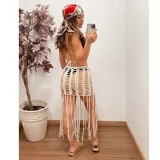 Saida de praia em crochê Ravena com franjas (envio imediato)