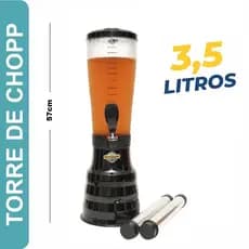 Torre De Chopp Beer 3,5 Litros C/ 2 Refil Gelante Base De Alumínio Giratória 360