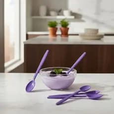 500 Colher De Açai Sorvete Sobremesa Bolo Festa Cabo Longo Roxa 18cm