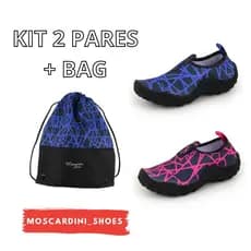 Kit 2 pares de sapatilha nautico de acampamento, pesca, tenis meia hibrido com sola antiderrapante