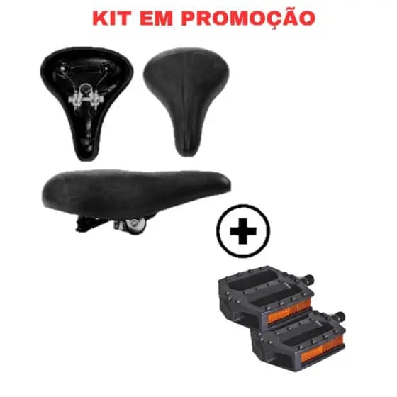 Kit Selim Bike Banco Bicicleta 2 Molas Confortavel + Pedal Em Nylon Rosca Grossa 9/16 ou Rosca Fina 1/2