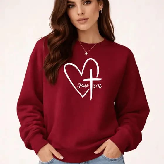Moletom Feminino Evangelico Catolico Estampado João 3:16 Blusa De Frio 100% Algodão