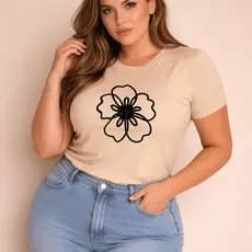 Camiseta Feminina Plus Sise Estampada Flor Minimalista Blusa 100% Algodão