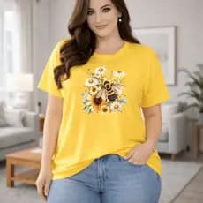 Camiseta Feminina Plus Sise Estampada Abelha Blusa 100% Algodão