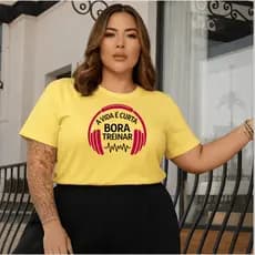 Camiseta Feminina Plus Sise Academia Bora Treina Blusa Treino 100% Algodão