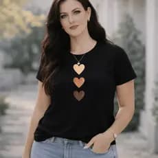 Camiseta Feminina Estampada Três Coraçao Blusa 100% Algodão