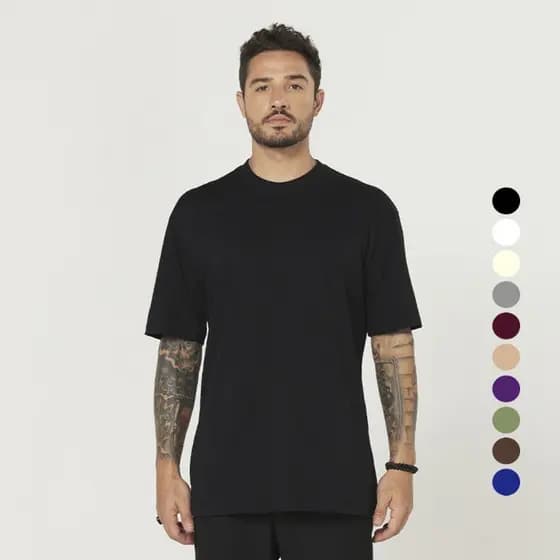 Camiseta Oversized Basic Lisa  Branco/Preto Streetwear Masculina 100% Algodão Premium Soft